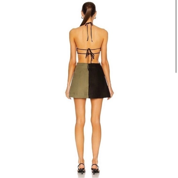 Matthew Burch Colorblock Cutout Open Back Linen Mini Halter Dress - Picture 3 of 16